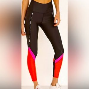 P.E. Nation leggings "En Garde" black/pink/orange high waisted 7/8 length, XS